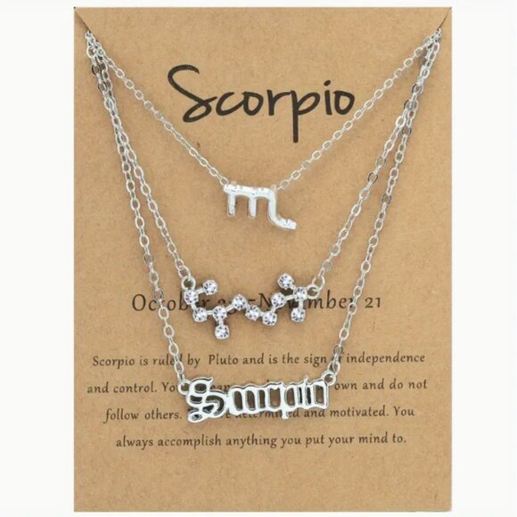 🍏50% OFF/3+♏ 3 pc zodiac Aquarius link chain layered necklace set (Silver tone) - Picture 1 of 5